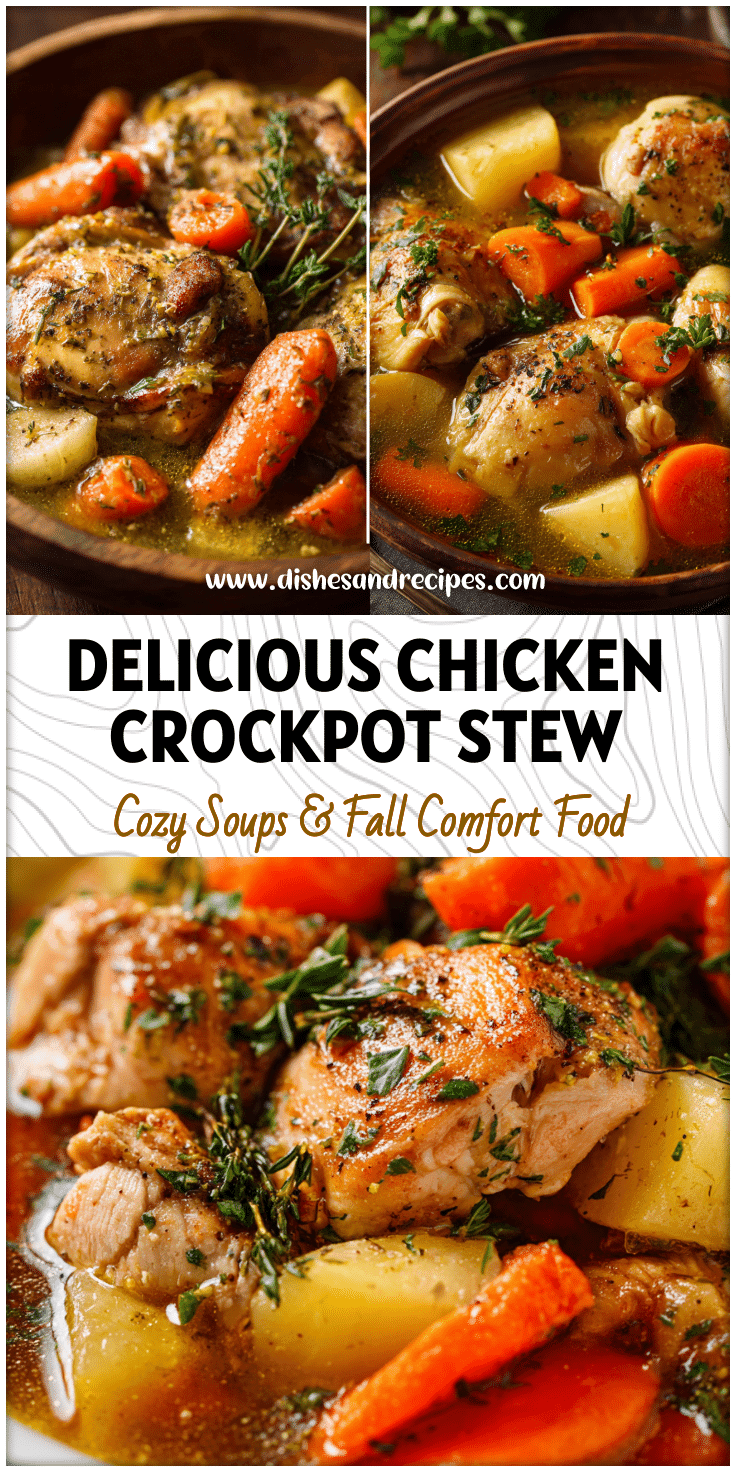 A hearty chicken and vegetable stew with carrots and herbs served in a bowl, perfect for healthy fall crock pot meals.